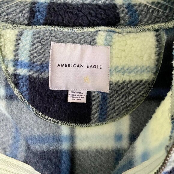 American Eagle Plaid Crop Pullover Sweatshirt with Pockets Women's XL - Picture 7 of 9